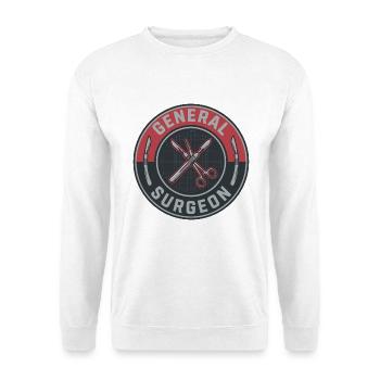 Vintage-Abzeichen der gekreuzten Skalpelle des Allgemeinchirurgen - Unisex Pullover - Weiß - Vorne - Alina (178cm) & Michal (187cm)