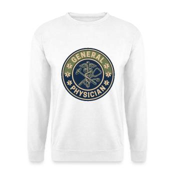 Vintage-Abzeichen des Allgemeinarztes mit dem Stab von Asclepius - Unisex Pullover - Weiß - Vorne - Alina (178cm) & Michal (187cm)