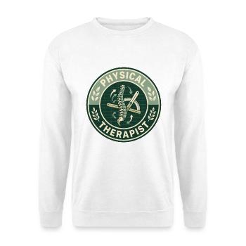 Vintage Physiotherapeut Wirbelsäulen-Goniometer-Abzeichen - Unisex Pullover - Weiß - Vorne - Alina (178cm) & Michal (187cm)