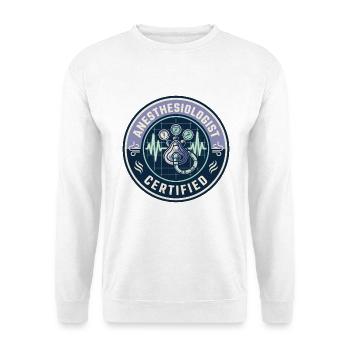 Vintage Anästhesisten-Atemkreislauf-Abzeichen - Unisex Pullover - Weiß - Vorne - Alina (178cm) & Michal (187cm)