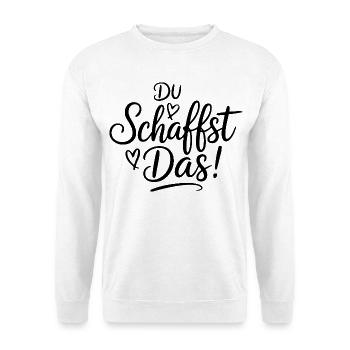 Du schaffst das Wir schaffen das Sprüche Mann Frau - Unisex Pullover - Weiß - Vorne - Alina (178cm) & Michal (187cm)