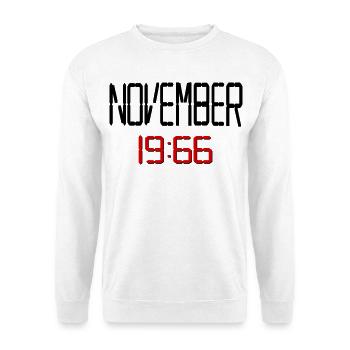 60. Geburtstag November 1966 - Unisex Pullover - Weiß - Vorne - Alina (178cm) & Michal (187cm)