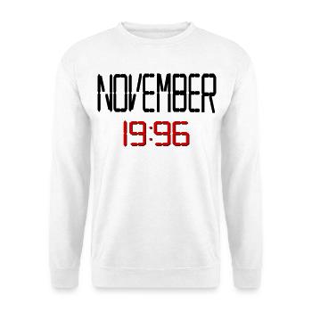 30. Geburtstag, November 1996 - Unisex Pullover - Weiß - Vorne - Alina (178cm) & Michal (187cm)