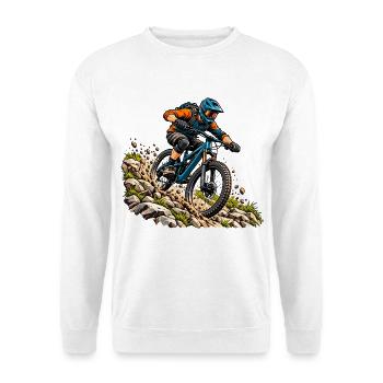 Mountainbike Abenteuer für MTB Fahrer - Unisex Pullover - Weiß - Vorne - Alina (178cm) & Michal (187cm)