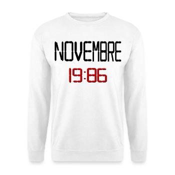 Geburtstag, November 1986 Französisch - Unisex Pullover - Weiß - Vorne - Alina (178cm) & Michal (187cm)