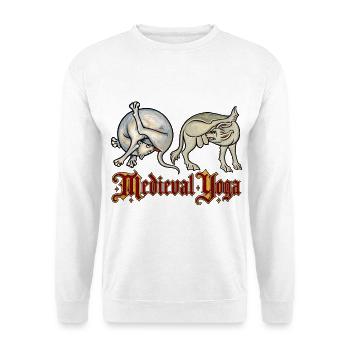 Mittelalterliches Yoga: Flexible Kreaturen - Unisex Pullover - Weiß - Vorne - Alina (178cm) & Michal (187cm)