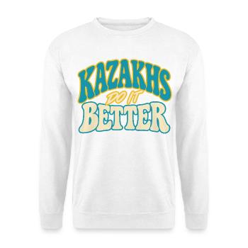 Kasachen Stolz mit Kulturmotiv - Unisex Pullover - Weiß - Vorne - Alina (178cm) & Michal (187cm)