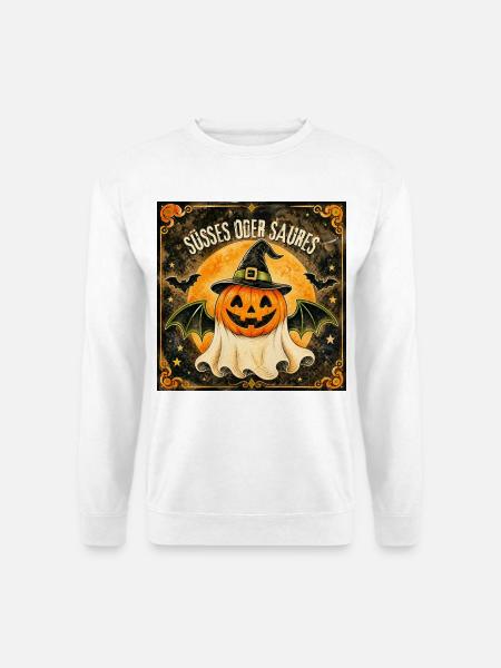 Süßes oder Saures Halloween-Kürbis - Unisex Pullover - Weiß