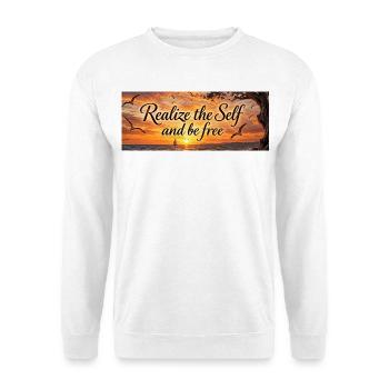 Erkenne das Selbst, sei frei - Unisex Pullover - Weiß - Vorne - Alina (178cm) & Michal (187cm)