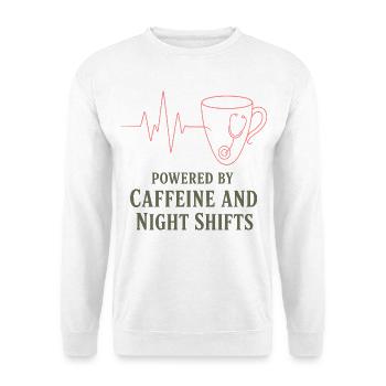 Kaffeeherz Stethoskop Motiv - Unisex Pullover - Weiß - Vorne - Alina (178cm) & Michal (187cm)