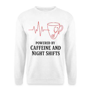 Kaffee und Nachtschichten - Unisex Pullover - Weiß - Vorne - Alina (178cm) & Michal (187cm)