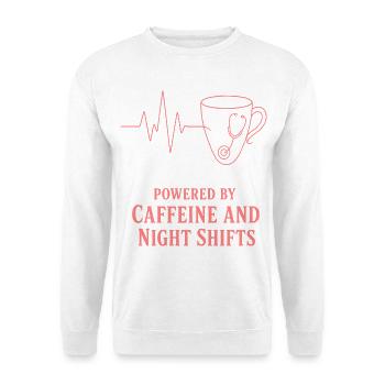 Kaffeeherz für Nachtschichthelden - Unisex Pullover - Weiß - Vorne - Alina (178cm) & Michal (187cm)
