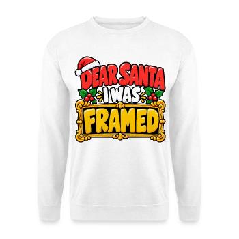 Dear Santa I Was Framed - Unisex Pullover - Weiß - Vorne - Alina (178cm) & Michal (187cm)
