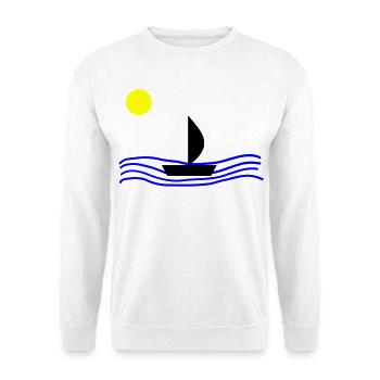 Mit dem Boot auf dem Meer - Unisex Pullover - Weiß - Vorne - Alina (178cm) & Michal (187cm)