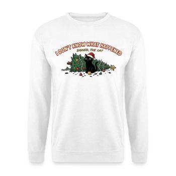 Weihnachtskatze Baum umgeworfen Lustiger Spruch - Unisex Pullover - Weiß - Vorne - Alina (178cm) & Michal (187cm)