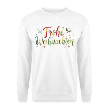 Frohe Weihnachten Schriftzug - Handschrift - Unisex Pullover - Weiß - Vorne - Alina (178cm) & Michal (187cm)