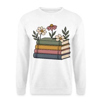 Bücher und Wildblumen - Unisex Pullover - Weiß - Vorne - Alina (178cm) & Michal (187cm)