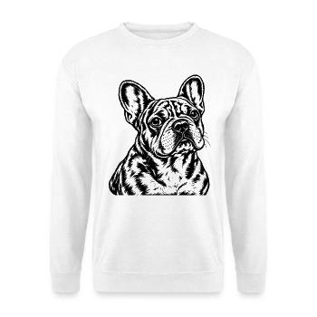 Französische Bulldogge – Schwarz Weiß Porträt - Unisex Pullover - Weiß - Vorne - Alina (178cm) & Michal (187cm)