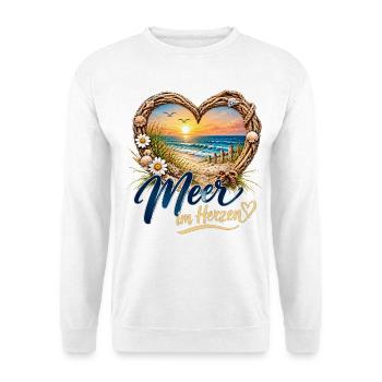 Meer im Herzen: Strandherz-Design - Unisex Pullover - Weiß - Vorne - Alina (178cm) & Michal (187cm)