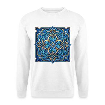Himmlische Mandala Blau und Gold - Unisex Pullover - Weiß - Vorne - Alina (178cm) & Michal (187cm)
