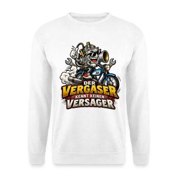 Vergaser Motorheld Kein Versager - Unisex Pullover - Weiß - Vorne - Alina (178cm) & Michal (187cm)