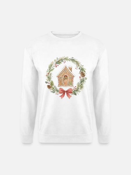 Lebkuchenhaus Weihnachtskranz - Unisex Pullover - Weiß