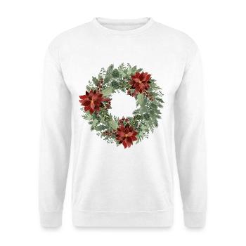 Winterkranz mit roten Poinsettien - Unisex Pullover - Weiß - Vorne - Alina (178cm) & Michal (187cm)