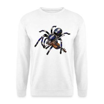 Vogelspinne mit Geige - Unisex Pullover - Weiß - Vorne - Alina (178cm) & Michal (187cm)