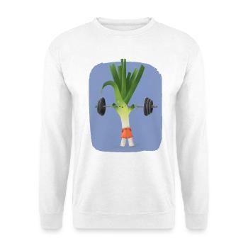 Lifting Leek – Training Fitness Gym Kawaii Motiv - Unisex Pullover - Weiß - Vorne - Alina (178cm) & Michal (187cm)
