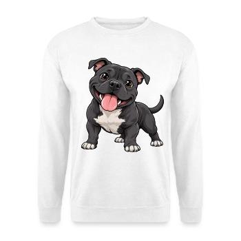 Staffordshire Bull Terrier im Kawaii Style - Unisex Pullover - Weiß - Vorne - Alina (178cm) & Michal (187cm)