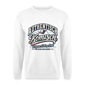 Authentisch Komisch Retro Druck - Unisex Pullover - Weiß - Vorne - Alina (178cm) & Michal (187cm)