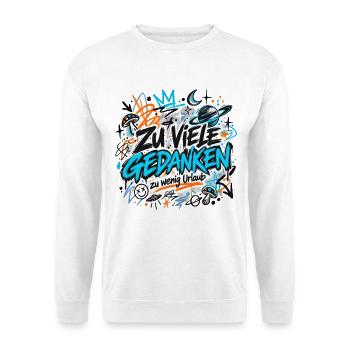 Zu viele Gedanken, zu wenig Urlaub - Unisex Pullover - Weiß - Vorne - Alina (178cm) & Michal (187cm)