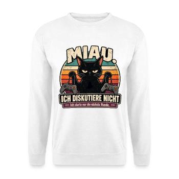 Lutige Katze für Gamer und Katzenfreunde - Unisex Pullover - Weiß - Vorne - Alina (178cm) & Michal (187cm)