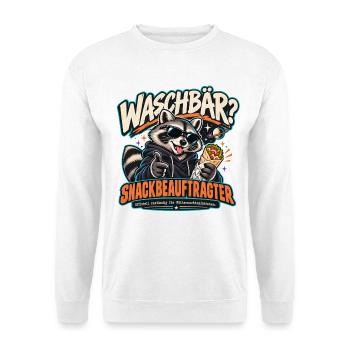 Waschbar Snackbeauftragter - Unisex Pullover - Weiß - Vorne - Alina (178cm) & Michal (187cm)