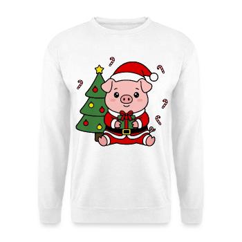 Niedliche Kawaii Pig Santa Weihnachtsbaum-Geschenkbaumkunst - Unisex Pullover - Weiß - Vorne - Alina (178cm) & Michal (187cm)