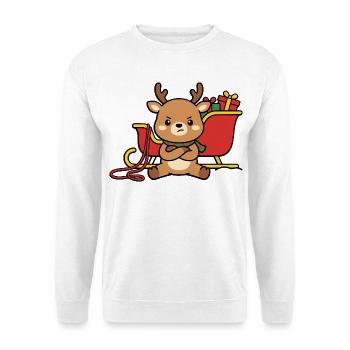 Wütende Kawaii-Rentier, die den Weihnachtsschlitten ablehnen - Unisex Pullover - Weiß - Vorne - Alina (178cm) & Michal (187cm)