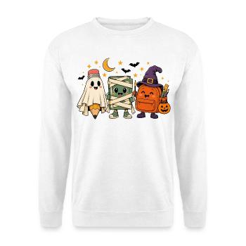 Halloween Schulsachen - Süße Kostüme Geist, Hexe - Unisex Pullover - Weiß - Vorne - Alina (178cm) & Michal (187cm)
