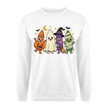 Halloween Wachsmalstifte - Süße Geister Kostüme - Unisex Pullover - Weiß - Vorne - Alina (178cm) & Michal (187cm)