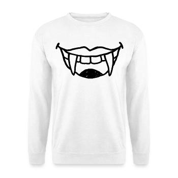 Vampirrachen mit Reißzähnen – Halloween Kritzelei - Unisex Pullover - Weiß - Vorne - Alina (178cm) & Michal (187cm)