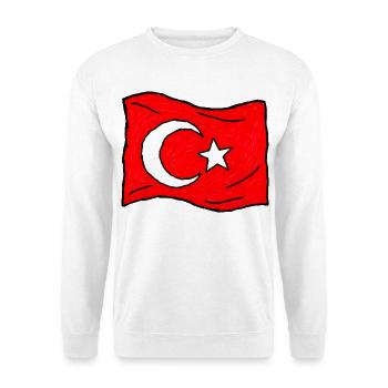Handgezeichnete Türkei-Flagge im Wind - Unisex Pullover - Weiß - Vorne - Alina (178cm) & Michal (187cm)