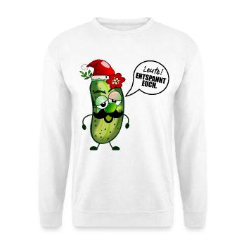 Weihnachten Stress Gurke - Unisex Pullover - Weiß - Vorne - Alina (178cm) & Michal (187cm)