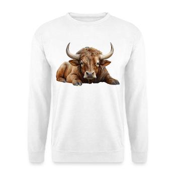 Bulle Kuh Ochse - Unisex Pullover - Weiß - Vorne - Alina (178cm) & Michal (187cm)