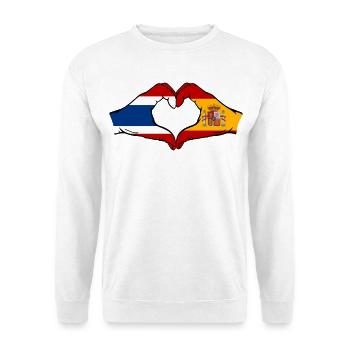 Thailand Spanien Flagge Hände Herzform - Unisex Pullover - Weiß - Vorne - Alina (178cm) & Michal (187cm)