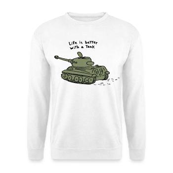 Life is better with a tank - Unisex Pullover - Weiß - Vorne - Alina (178cm) & Michal (187cm)