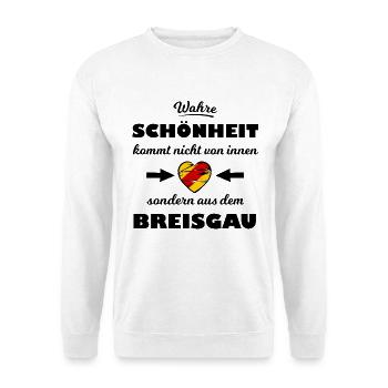 Zerkratzt Streifenherz Breisgau - Unisex Pullover - Weiß - Vorne - Alina (178cm) & Michal (187cm)