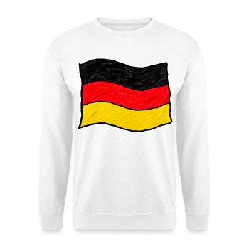 Handgezeichnete Deutschlandflagge - Unisex Pullover - Weiß - Vorne - Alina (178cm) & Michal (187cm)