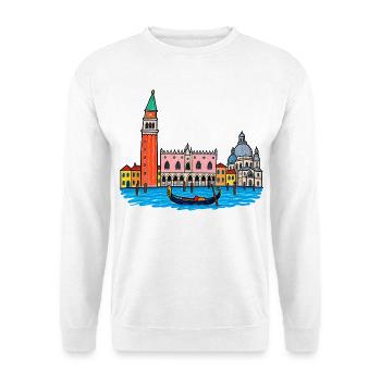 Venedig Skyline – Kindlich gezeichnet und ausgemal - Unisex Pullover - Weiß - Vorne - Alina (178cm) & Michal (187cm)