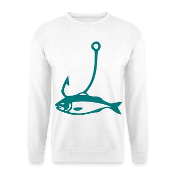 Fisch und Haken Minimalline - Unisex Pullover - Weiß - Vorne - Alina (178cm) & Michal (187cm)