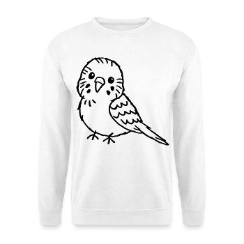 Handgezeichneter Wellensittich - Unisex Pullover - Weiß - Vorne - Alina (178cm) & Michal (187cm)