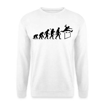 Hürdenläufer Evolution Hürdenlauf Leichtathletik - Unisex Pullover - Weiß - Vorne - Alina (178cm) & Michal (187cm)